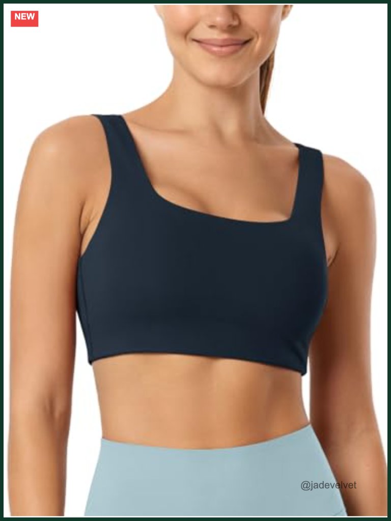 Sports Bra Wirefree Non Padded Yoga Tank Crop Top Square Neck Low Impact
